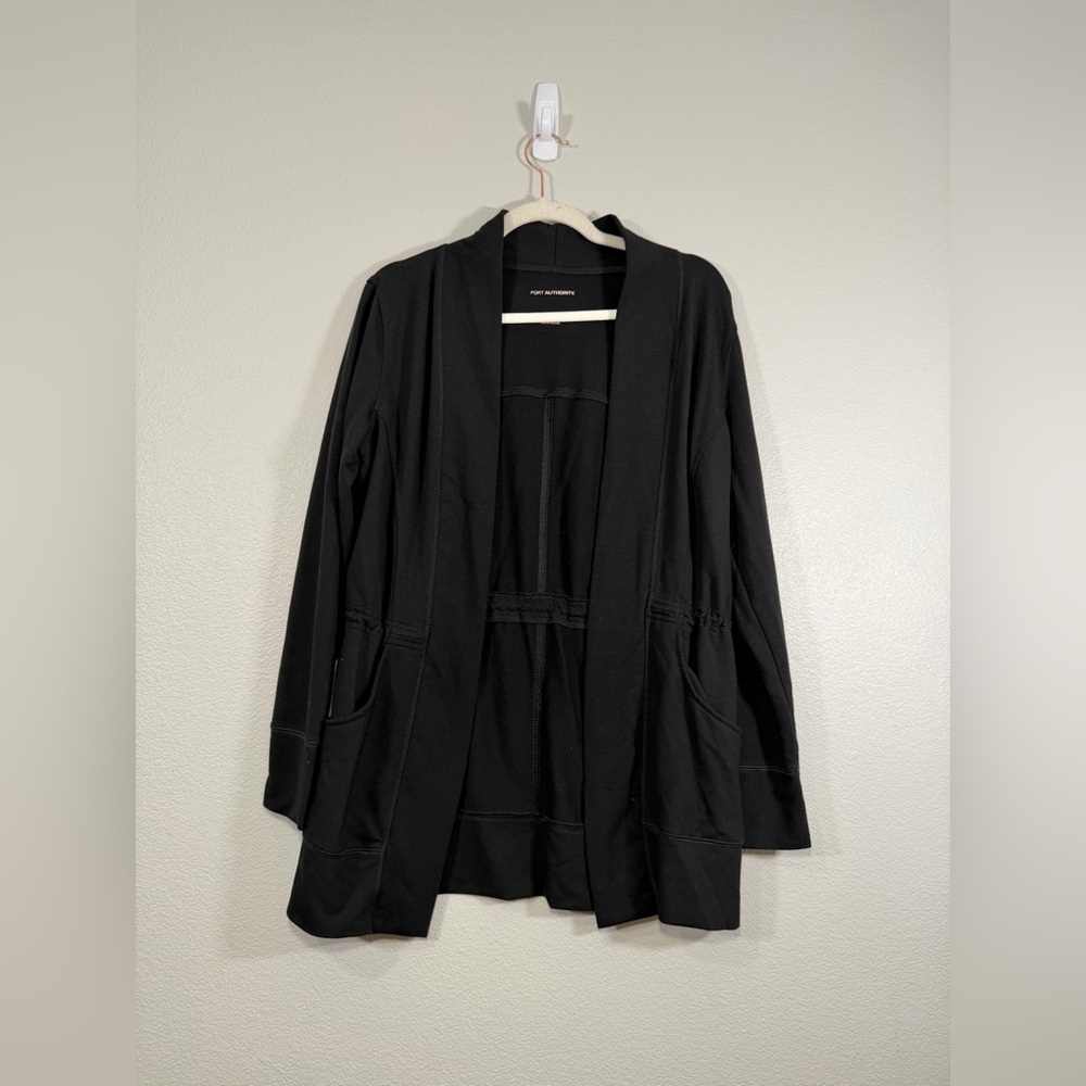 Port Authority Cardigan Elastic Cinched Waist Soft Pockets Open Jacket Women S